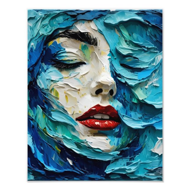 Foto Abstract art painting female face ocean waves (Frente)