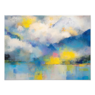 Foto Abstract Mountain Lake in Soft Blue and Yellow 