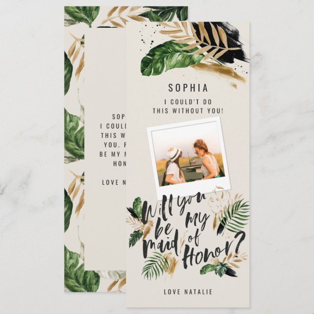 Foto abstrata tropical de madrinha de honra (Frente/Verso)