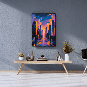 Foto Abstrato Neon City Skyline Sunset Glow Arte Digita