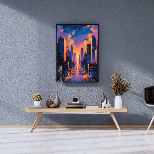 Foto Abstrato Neon City Skyline Sunset Glow Arte Digita (Criador carregado)