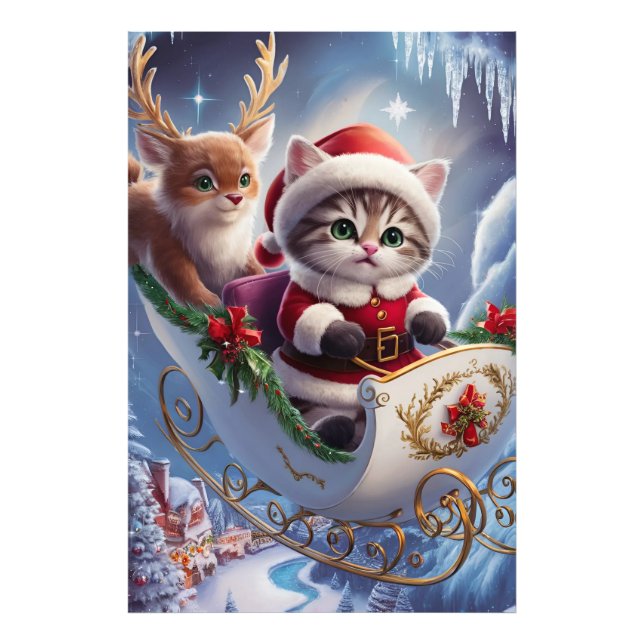 Foto Adorável Maine Coon Papai Noel Kitten em Enchante (Frente)