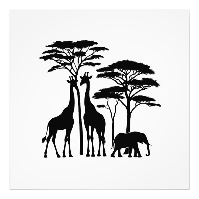 Foto Afafricano Safari Silhouette - Girafas, Elefante,  (Frente)