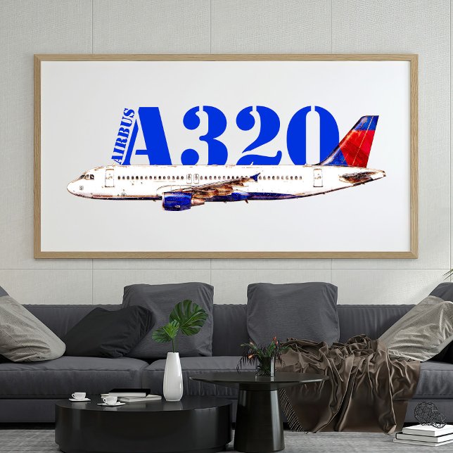 Foto Airbus a320 Desenho de aquarela de avião (Airbus a320 Airplane Watercolor drawing. Photo Print)