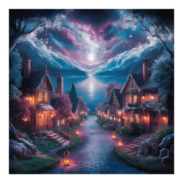 Foto Aldeia Noturna Encantada - Arte de Muro de Natal c (Frente)