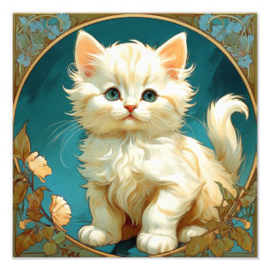 Foto Alphonse Mucha Art Nouveau White Cat
