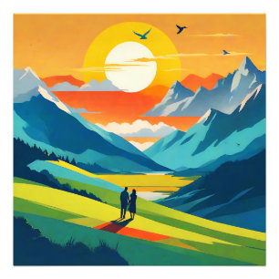 Foto Amor com Paisagem na Montanha Retroativa