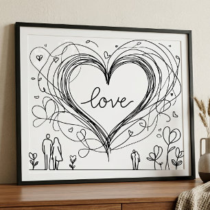 Foto Amor Coração com Linhas Desenhadas à Mão