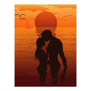 Foto Amor de Praia Romance Silhueta Casal no Mar
