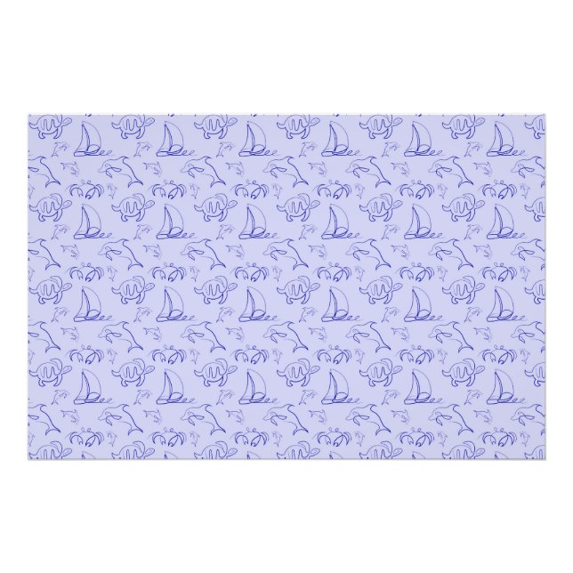 Foto Animais marinhos e padrão de desenho de uma linha  (Frente)