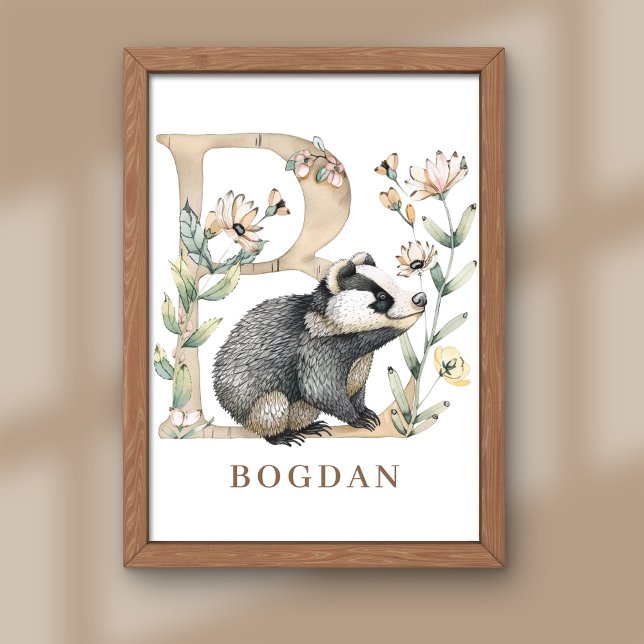 Foto Animal Alphabet Letter B Kids Name Nursery Poster (Criador carregado)