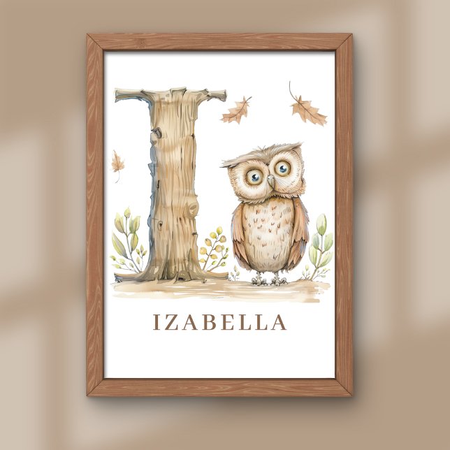 Foto Animal Alphabet Letter I Kids Name Owl Poster (Criador carregado)