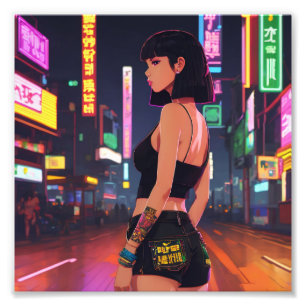 Foto Anime Punk Girl Cruising City Neon Lights