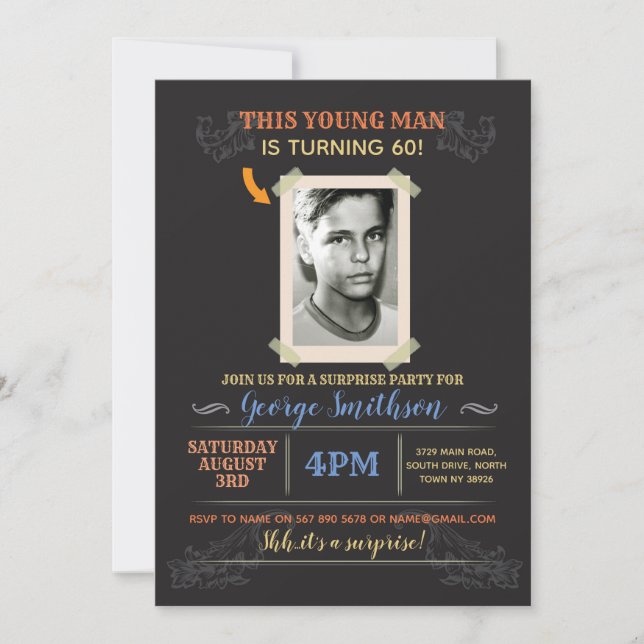 Foto Aniversário Estilo Vintage Convites Surpresa (Frente)