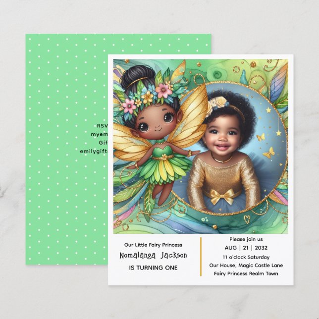 Foto Aniversário Pequena Fada Negra-Fada Africana  (Frente/Verso)