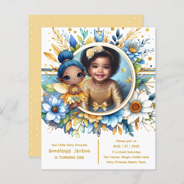Foto Aniversário Pequena Fada Negra Princesa Afric (Frente/Verso)