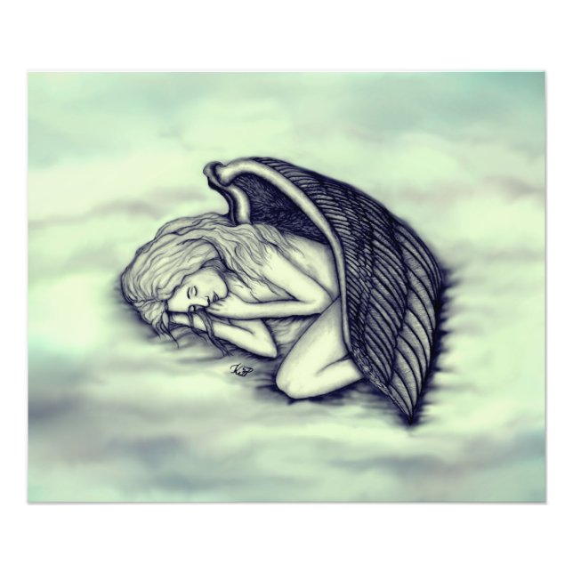 Foto Anjo dormindo no céu nuvens em verde (Frente)