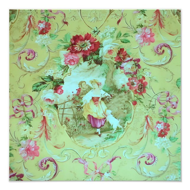 Foto Antiquado estilo Toile Rococo Vitoriano Verde (Frente)