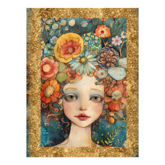 Foto *~ AP95 Whimsical Woman Flowers Dourada Glitter ar