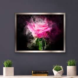 Foto Aquarela de Rosa Rosa em Fundo Preto
