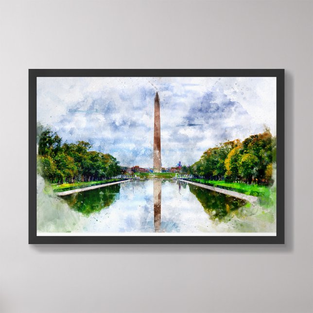 Foto Aquarela do Monumento de Washington com reflexo (Criador carregado)