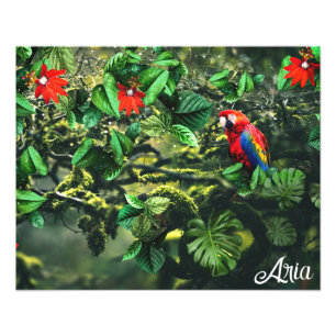 Foto Arara-escarlate na selva com flores