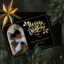 Foto Archada Feliz Natal e Holly em Preto