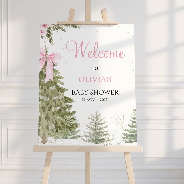 Foto Arco Rosa, é sinal de boas-vindas do Chá de fralda (Baby It's Cold Outside Baby Shower Welcome Poster, Winter baby Shower Welcome Sign Baby Girl Bow)