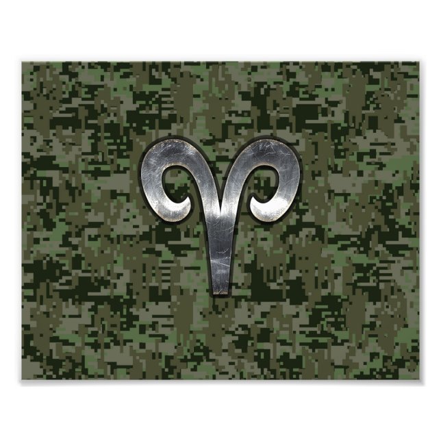 Foto Aries Sinal Zodiac na Camo Digital Verde Woodland (Frente)