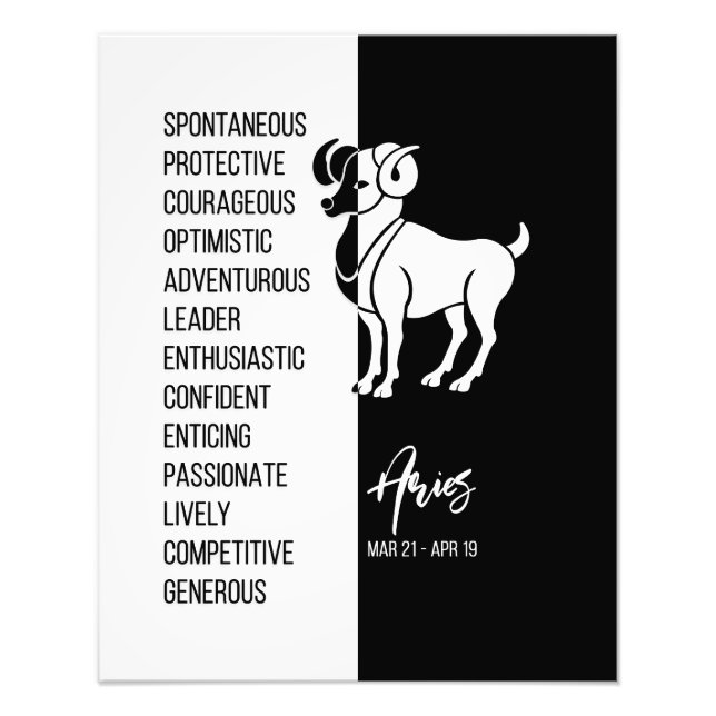 Foto Aries Sinal Zodiac, Poster preto e branco (Frente)