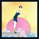 Foto Art Deco Sweet Swimmer Lady<br><div class="desc">Um bom nadador de arte prestes a mergulhar. Não importa os calçados,  meias e bonés.</div>