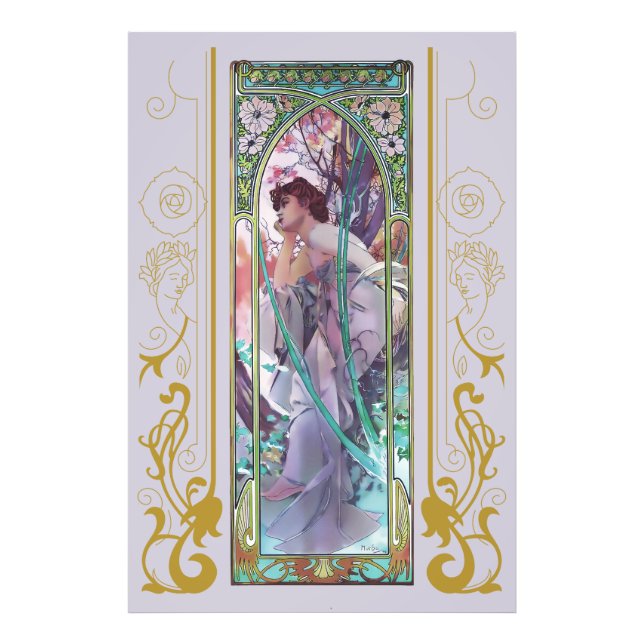 Foto Art Nouveau Alphonse Mucha Evening Contemplação (Frente)