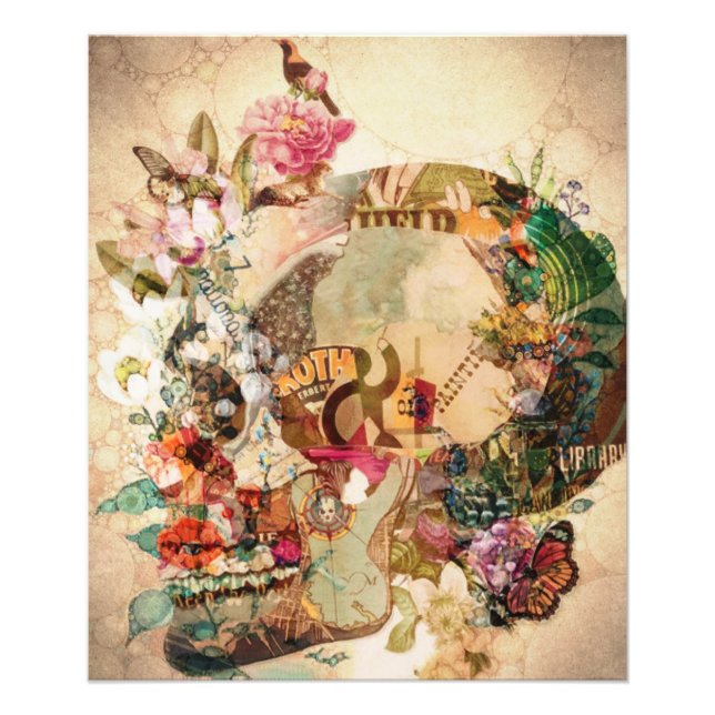 Foto Art Vintage Sugar Skull Flowers (Frente)