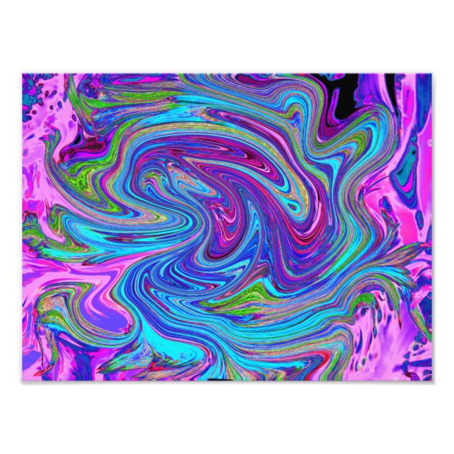 Foto Arte Abstrata Retro Groovy Azul, Rosa e Roxo (Frente)