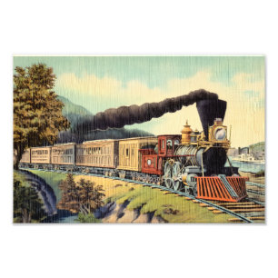 Foto Arte Colorida de Trem a Vapor Vintage, Cartão Post