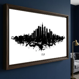 Foto Arte da Cidade em Aquarela Preto e Branco da Silhu