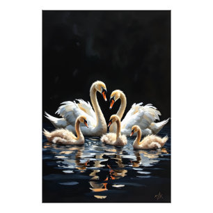 Foto Arte da Família de Cisnes no Lago Negro