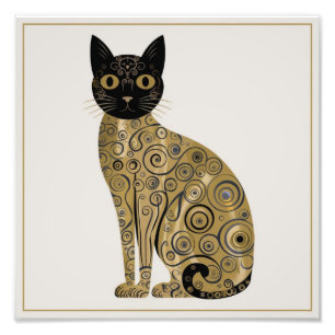 Foto Arte de Gato Preto Decorativo Dourado no Estilo Gu