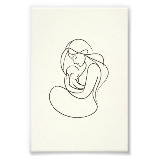 Foto Arte de Linha Minimalista da Mãe e do Bebê
