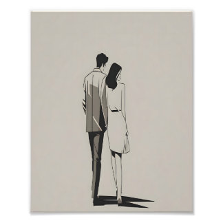 Foto Arte de Linha Minimalista Romântica de Casal