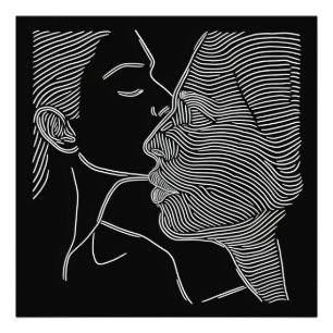 Foto Arte de Linha Preta e Branca de Casal