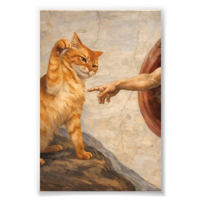 Foto Arte de Meme de Gato Engraçado Criação de Adão com (Frente)