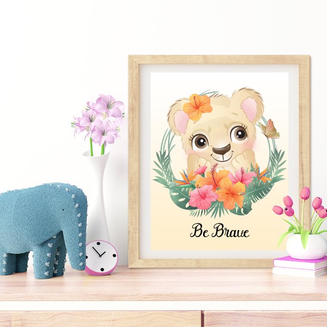 Foto Arte de Parede Infantil Animal Seja Corajoso (Be Brave Animal Nursery Wall Art)
