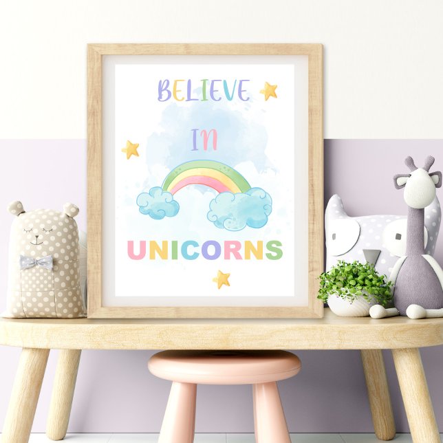Foto Arte de Parede para Berçário Acredite no Unicórnio (BELIEVE IN UNICORN Nursery Wall Art)
