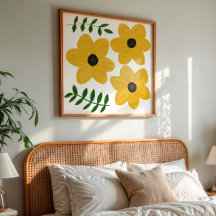 Arte de Pintura Gráfica de Flor Moderna Amarela Ou