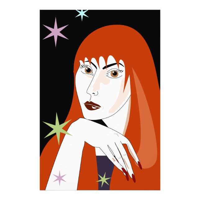Foto Arte de retrato de mulher ruiva retrô de moda (Frente)