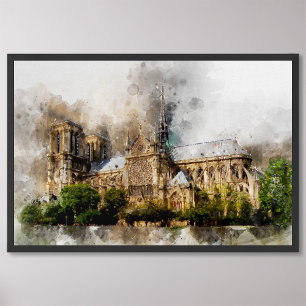 Foto Arte Elegante de Aquarela da Catedral de Notre Dam