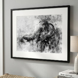 Foto Arte em Aquarela Preto e Branco de Elefante Bebê F