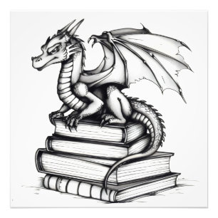 Foto Arte em Linha de Dragões e Livros