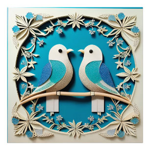 Foto Arte em Papel de Duas Aves com Motivos Florais